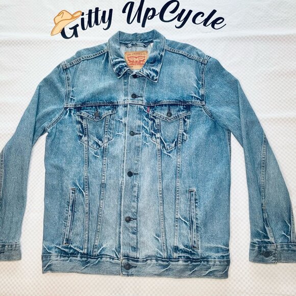 Upcycled Levis Western jean jacket w/colorful Mexican blanket Pendleton wool XL - Picture 2 of 5